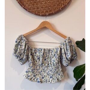 Blue Floral Smocked Blouse 🦋